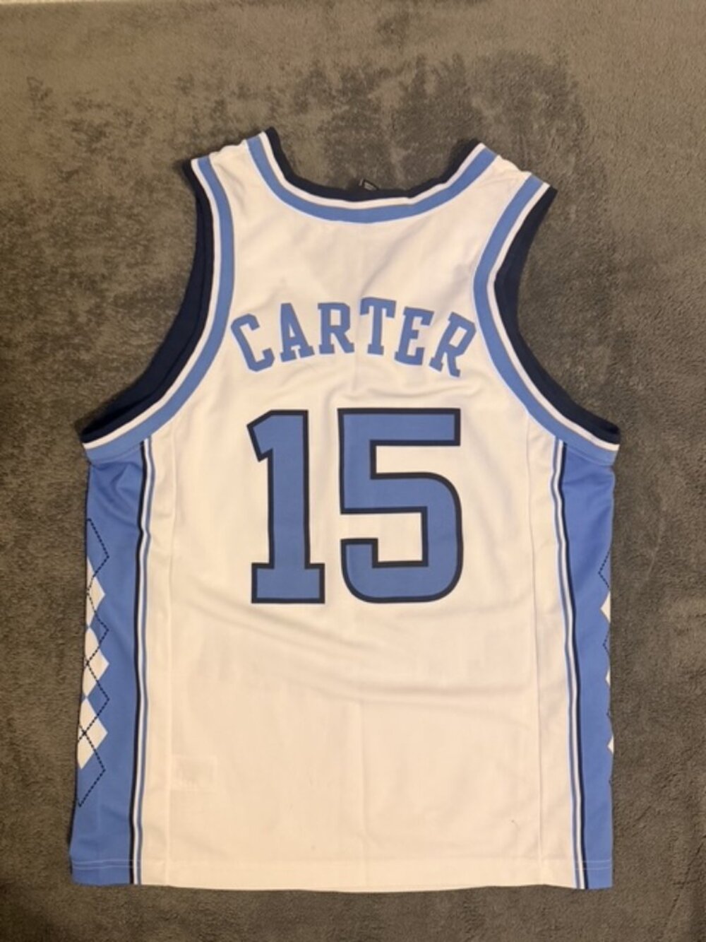 Jordan UNC Tar Heels Carter 15 Basketball Jersey White Blue